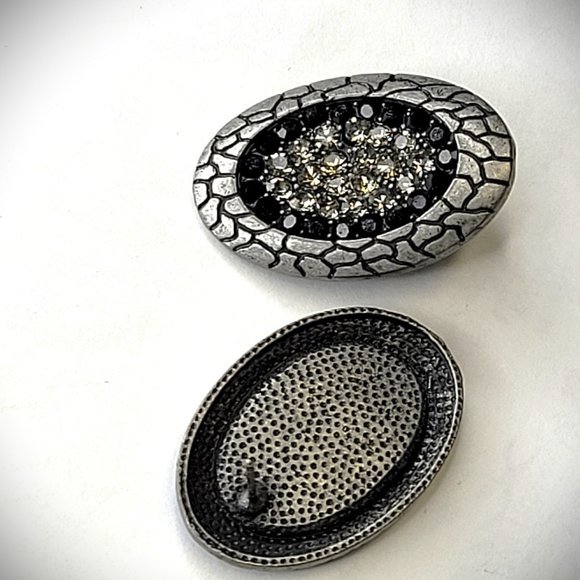 Grey and Black Oval Earrings with Rhinestones - Picture 3 of 10